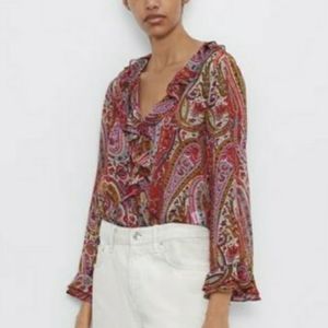 Paisley Ruffle Blouse - Red and Pink